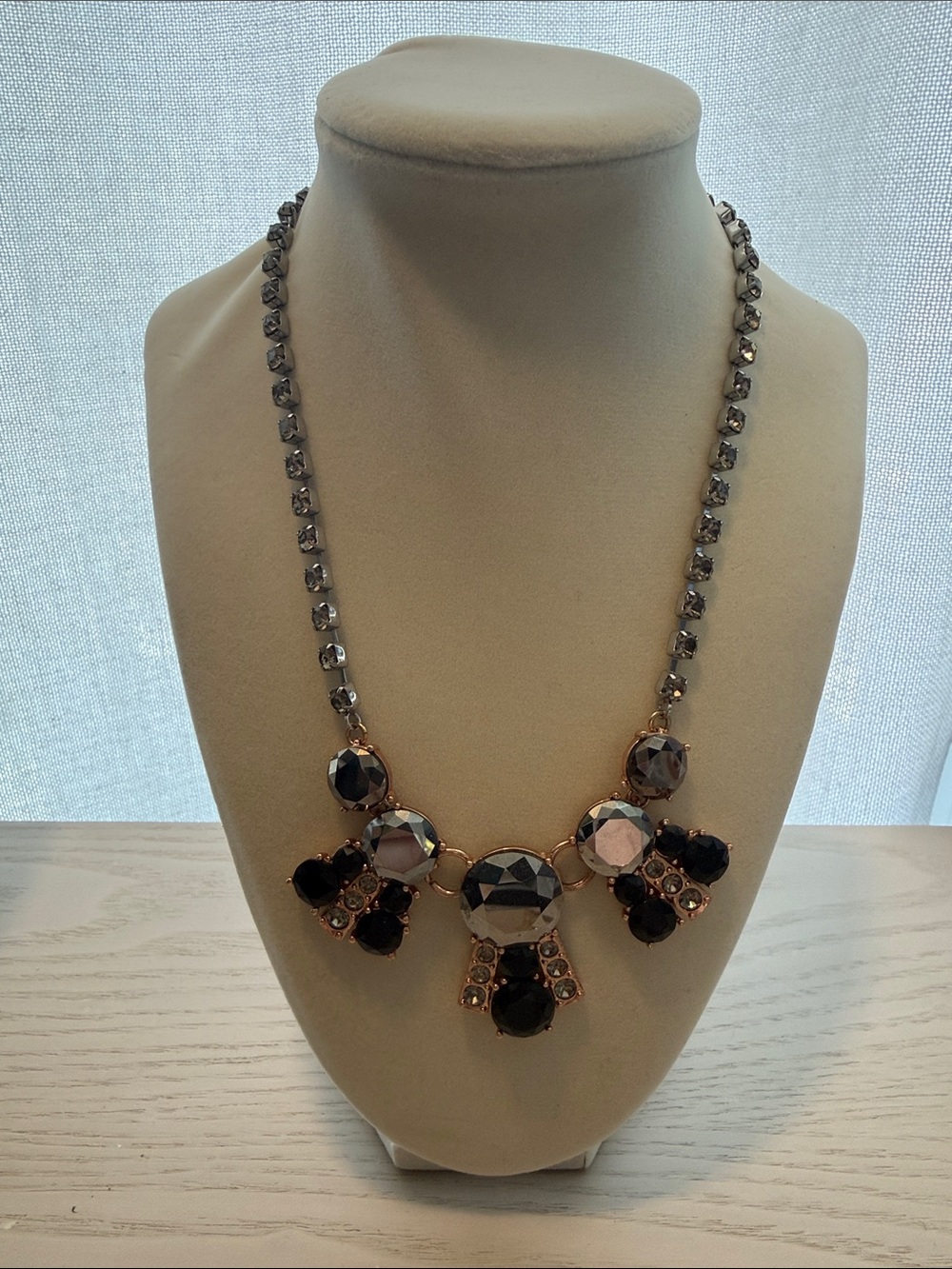 Fossil Black and Gunmetal Crystal Bib Necklace